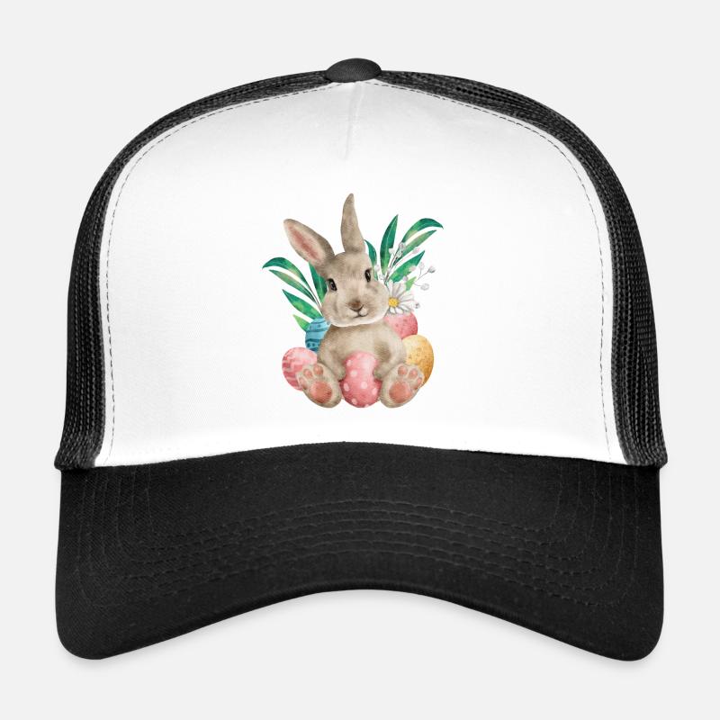 Aquarell-osterhase Und -eier - Trucker Cap - Weiß/Schwarz