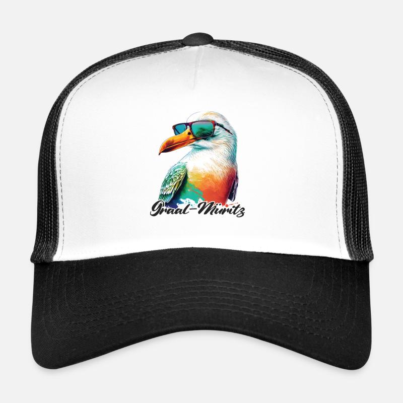Graal Müritz Urlaub coole Möwe mit Sonnenbrille - Trucker Cap - Weiß/Schwarz