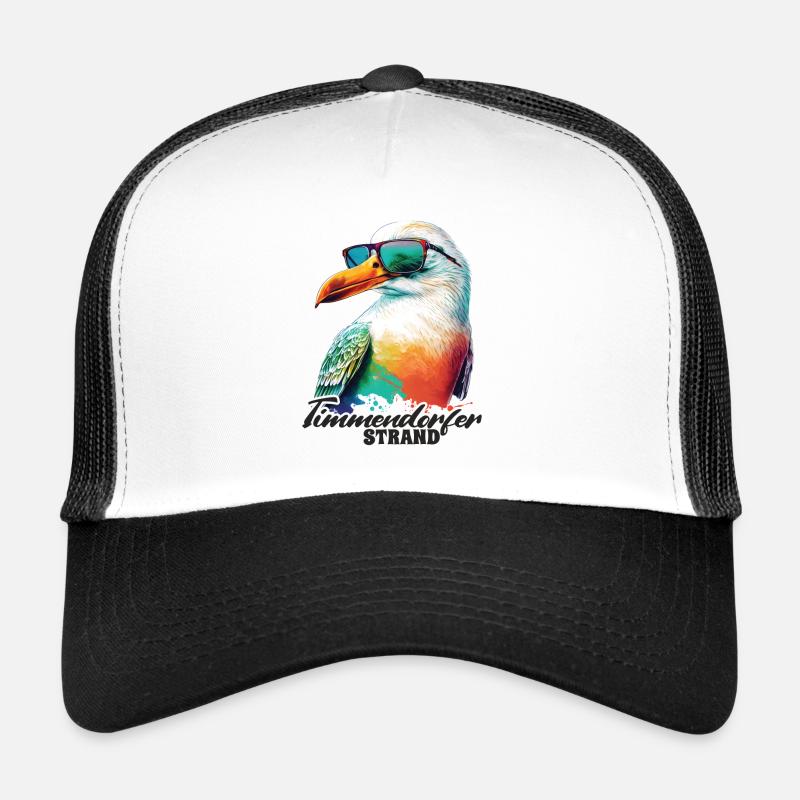 Timmendorfer Strand Urlaub Möwe mit Sonnenbrille - Trucker Cap - Weiß/Schwarz