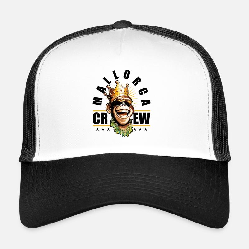 Mallorca Crew König Affe Party Spruch - Trucker Cap - Weiß/Schwarz