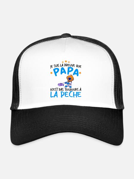 Preuve que mon papa pas toujours à la pêche - Casquette trucker  - blanc/noir - Devant