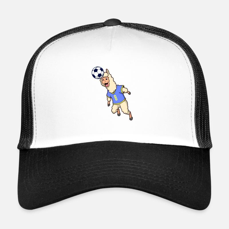 Comic llama playing football Trucker Cap