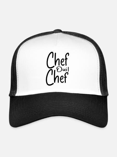 Chef Oui Chef - Humour Chef - Casquette trucker  - blanc/noir - Devant