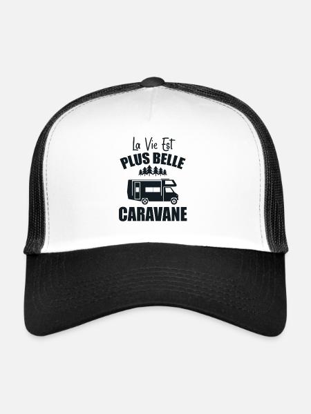 Camping Humour La Vie Est Plus Belle En Caravane - Casquette trucker  - blanc/noir - Devant