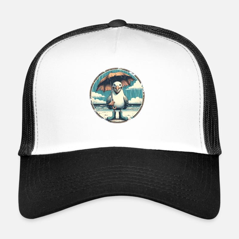 Mouette rieuse avec bottes en caoutchouc et parapluie Casquette trucker 