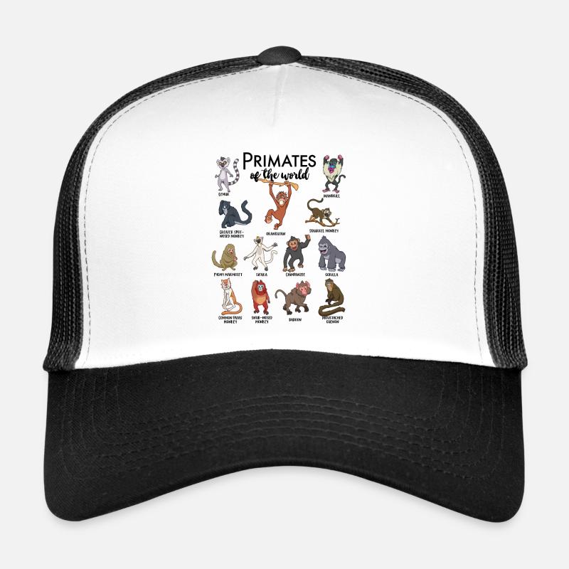 Verschiedene Affen - Arten von Primaten - Trucker Cap - Weiß/Schwarz