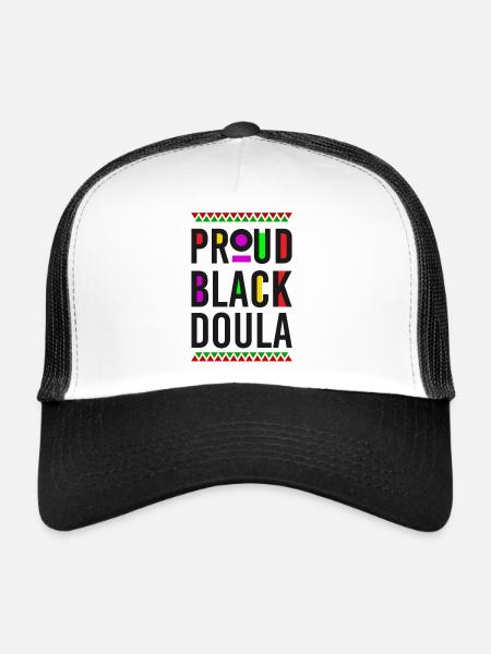Doula Travailleuse à la naissance Fière Noire - Casquette trucker  - blanc/noir - Devant