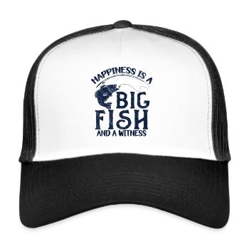 Angler Fishing Gift Idea Happiness Is A Big Fish - Trucker Cap - white/black - Front