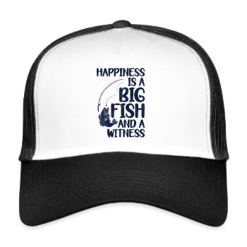 Angler Fishing Gift Idea Happiness Is A Big Fish - Trucker Cap - white/black - Front
