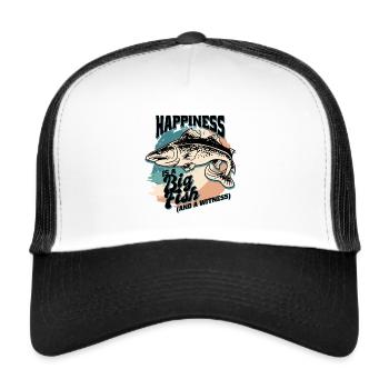 Angler Fishing Gift Idea Happiness Is A Big Fish - Trucker Cap - white/black - Front