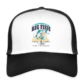Angler Fishing Gift Idea Happiness Is A Big Fish - Trucker Cap - white/black - Front