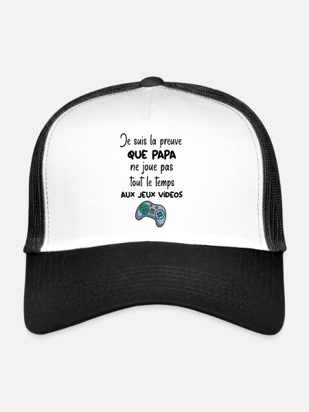 Je suis la preuve que papa ne joue pas tout le tem - Casquette trucker  - blanc/noir - Devant