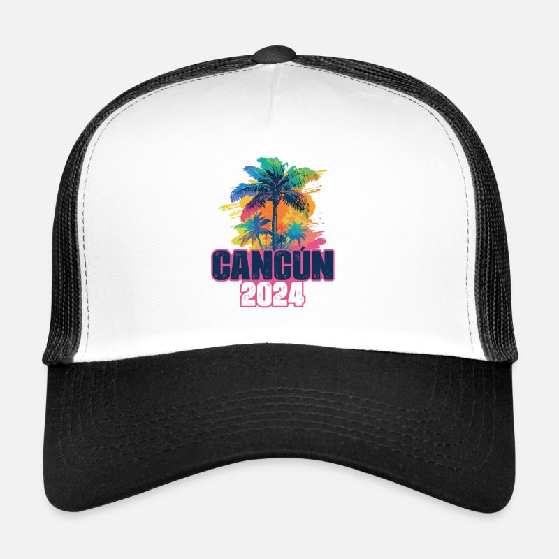 Cancun 2024 Urlaub Palmen Klecks Trucker Cap