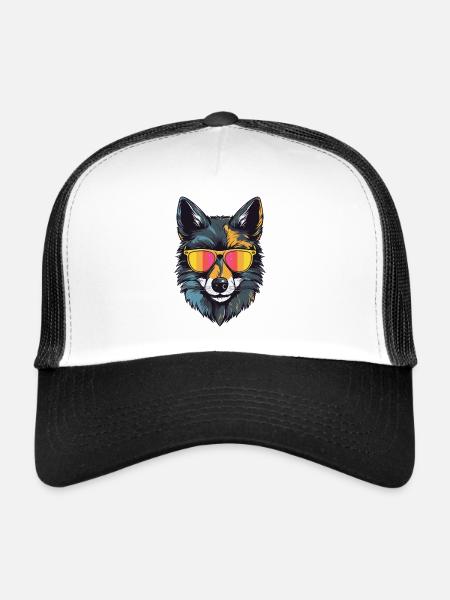 Portrait de tête de loup Cool - Casquette trucker  - blanc/noir - Devant