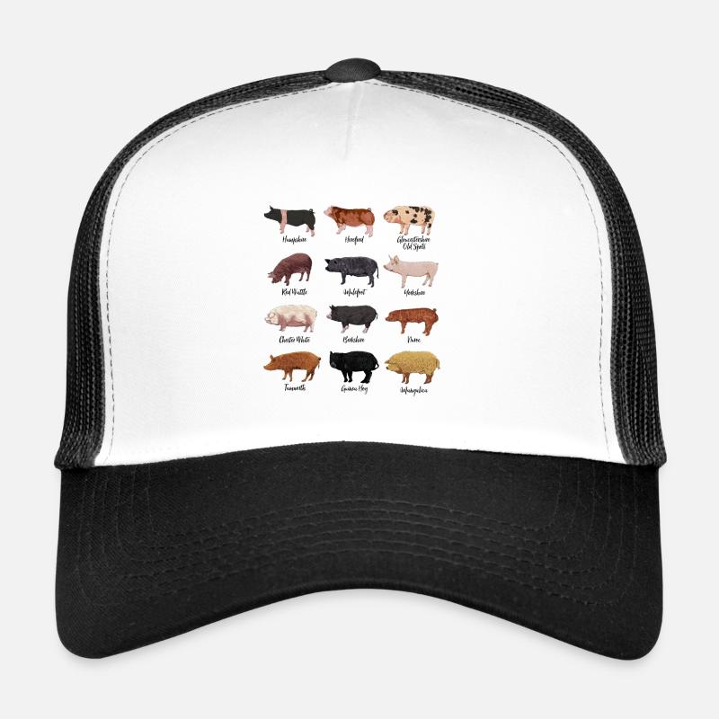 Dessins de cochon - Motif de cochon - Casquette trucker  - blanc/noir