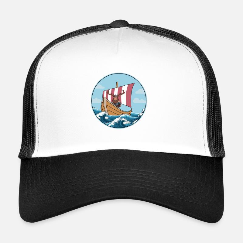Moose on Viking Ship Scandinavia Sailing - Trucker Cap - white/black
