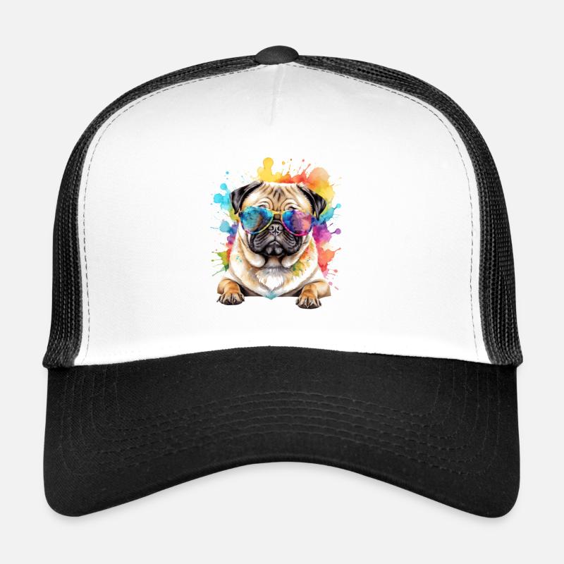 Mops Sonnenbrille Hund Bunt Lustig Design Print Trucker Cap