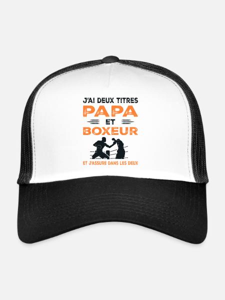 J'ai Deux Titres Papa et Boxeur Boxe - Casquette trucker  - blanc/noir - Devant