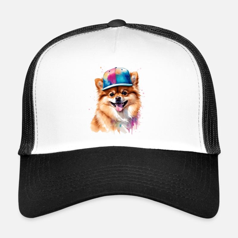 Pomeranian Zwergspitz Snapback Cap Hund Print - Trucker Cap - Weiß/Schwarz