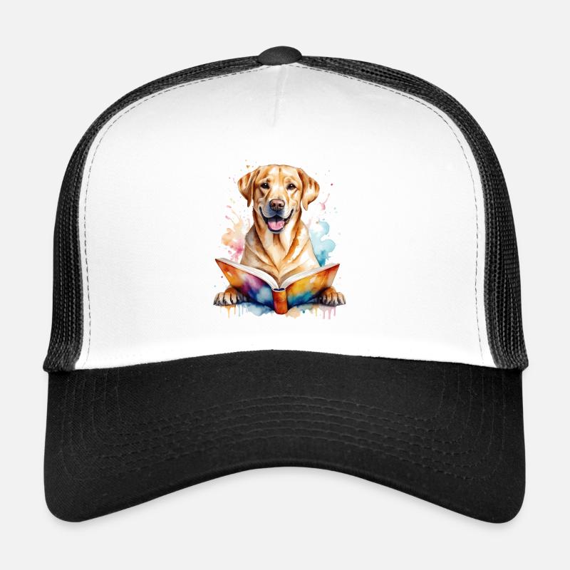 Labrador Retriever Lesen Buch Hund Design Print - Trucker Cap - Weiß/Schwarz