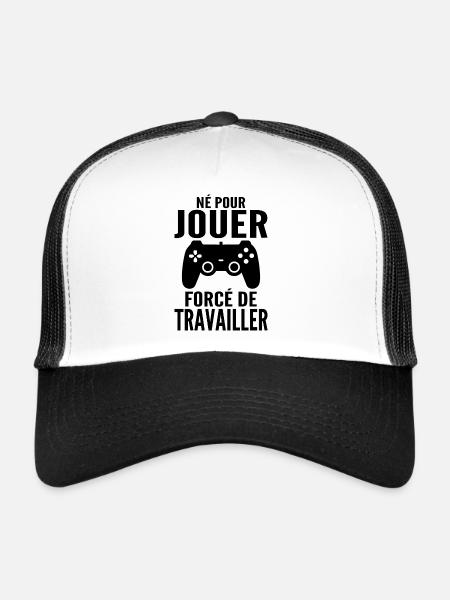 Born To Play Forced To Work Gamer Gift - Trucker Cap - white/black - Front