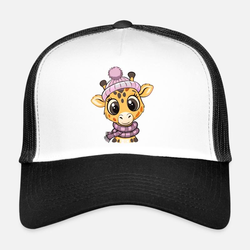 Cute giraffe with scarf and bobble hat. Trucker Cap