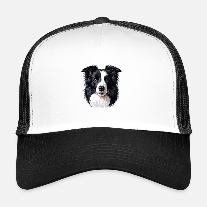 Visage de chien - Border Collie - Casquette trucker  - blanc/noir