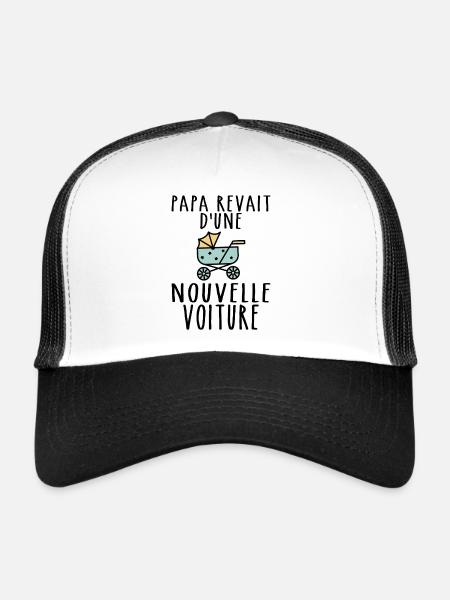 Papa Cadeau Futur Papa - nouvelle voiture de Papa - Casquette trucker  - blanc/noir - Devant
