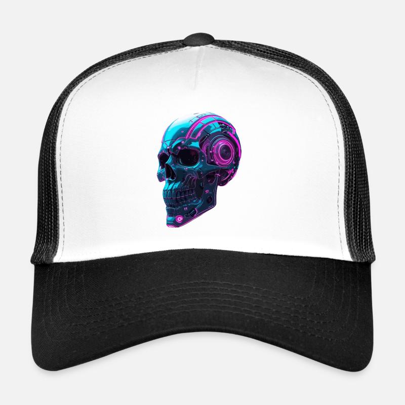 Cyberpunk Skull – Neon Techno Head Trucker Cap