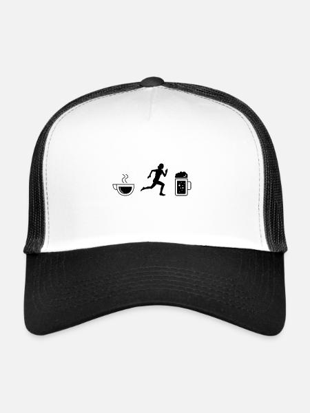 Café Bière et course à pied - - Casquette trucker  - blanc/noir - Devant