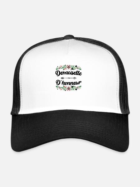 Demoiselle D Honneur Cadeau EVJF Femme Humour Fleu - Casquette trucker  - blanc/noir - Devant