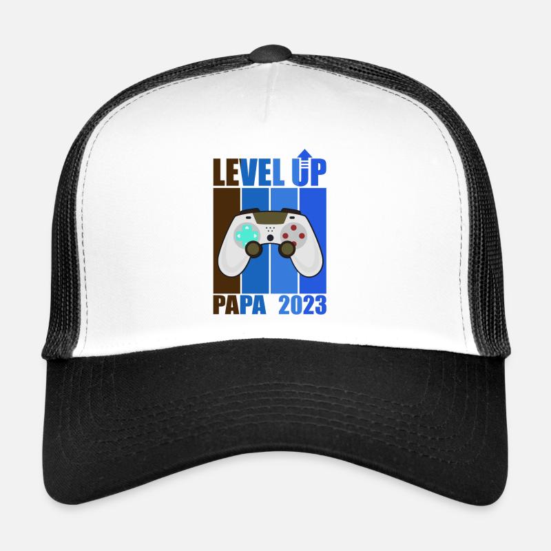 Level Up Dad 2023 Gamer Dad Geschenk Future Dad - Trucker Cap - Weiß/Schwarz