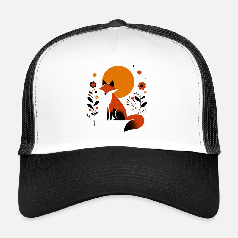 Retro Fox with Flowers - Trucker Cap - white/black