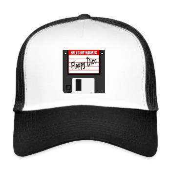 Retro Floppy Disc - Hello My Name Is - Trucker Cap - Weiß/Schwarz - Vorne