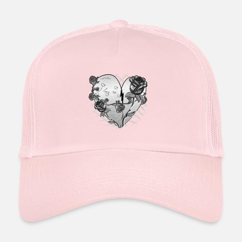 Heart Shape Symbol Pattern Roses Flowers Glitter Trucker Cap