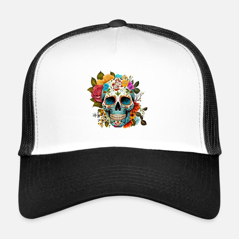 Fleurs de crâne colorées Casquette trucker 