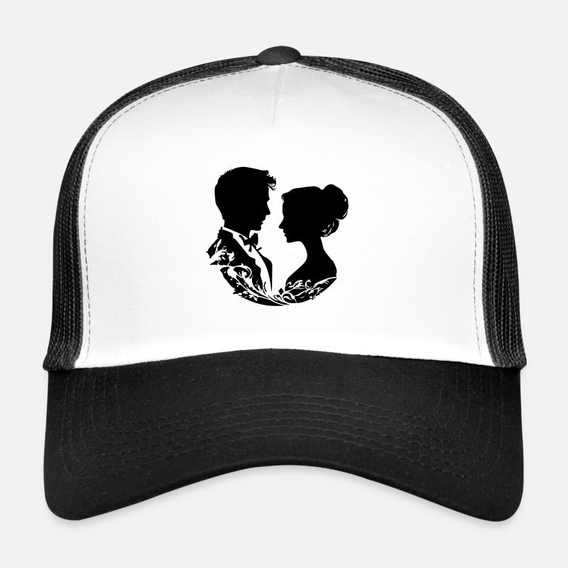 Married Couple Wedding Silhouette Trucker Cap