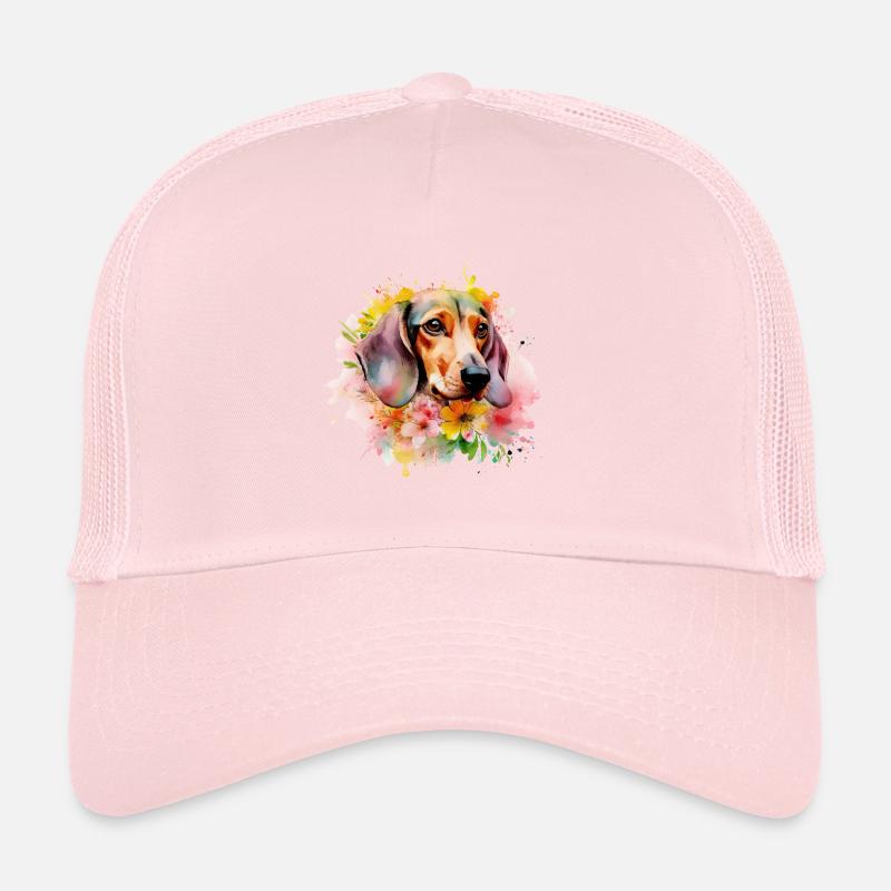 Teckel Chien Teckel Aquarelle Art Fleurs Casquette trucker 