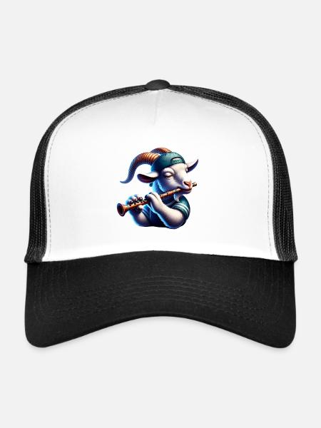 Chèvres mignonnes et motif de ferme de tambour - Casquette trucker  - blanc/noir - Devant