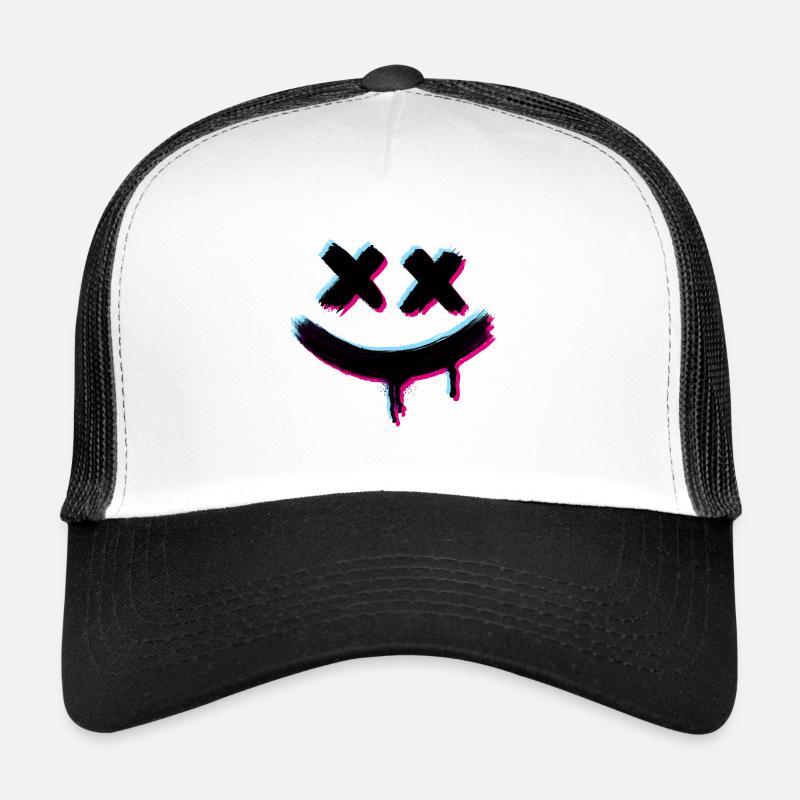 Smiley Glitch Evil - Casquette trucker  - blanc/noir
