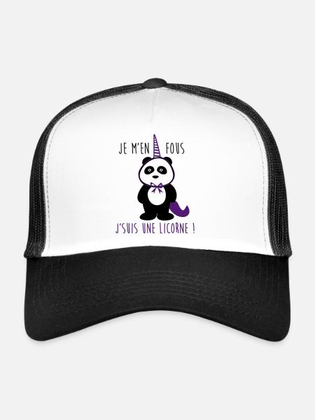 je m'en fous je suis une licorne,panda - Casquette trucker  - blanc/noir - Devant