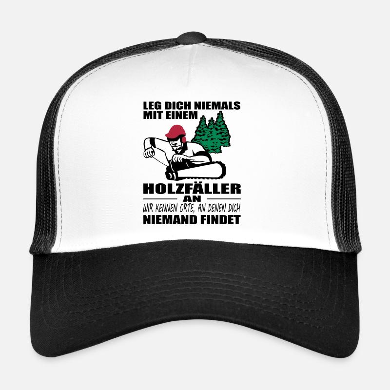 Holzfäller mit Motorsäge - Trucker Cap - Weiß/Schwarz