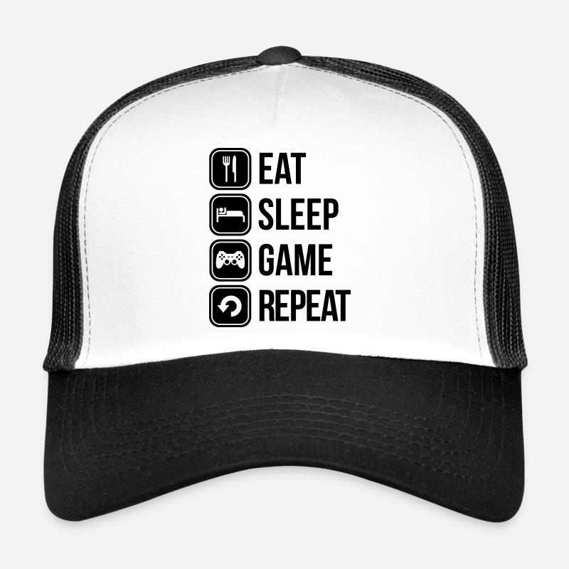 eat sleep game repeat spiele - Trucker Cap - Weiß/Schwarz