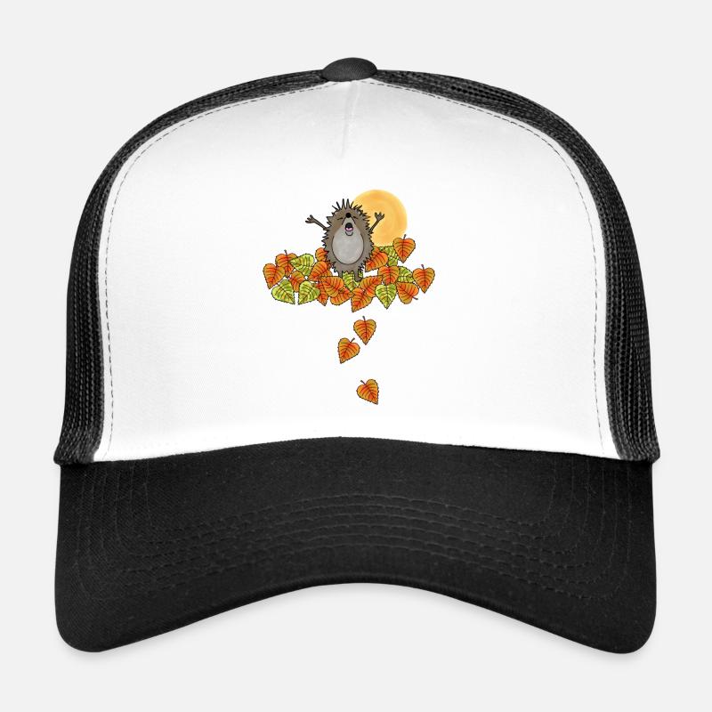 Igel, Herbst, Blätter, Laub - Trucker Cap - Weiß/Schwarz