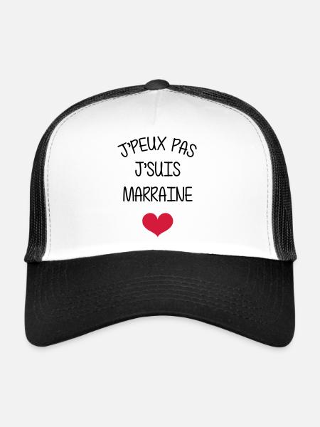 Marraine Parrain Bébé Naissance Tante Amour - Casquette trucker  - blanc/noir - Devant