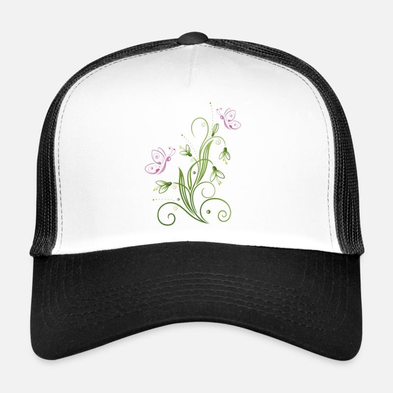 Perce-neige avec des papillons. Casquette trucker 