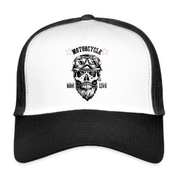 Moto Biker Skull - LIVE TO RIDE ... - Casquette trucker  - blanc/noir - Devant