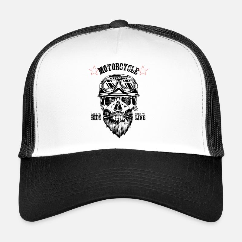 Motorrad Biker Skull - LIVE TO RIDE... - Trucker Cap - Weiß/Schwarz