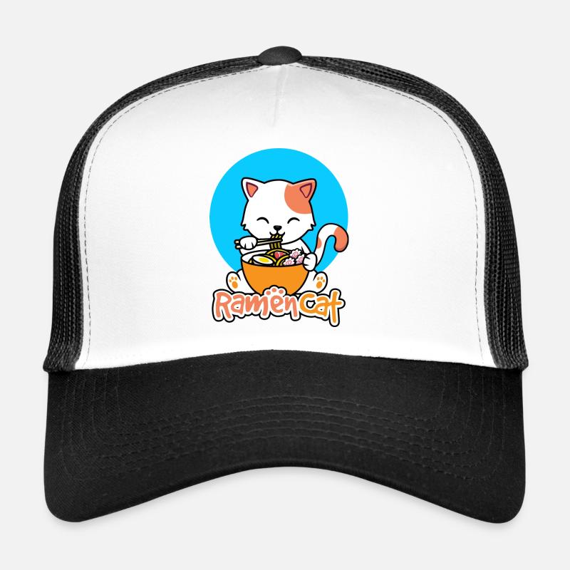Neko Ramen Katze, lustige Ramen Katze, Ramen, Ramen Geschenk - Trucker Cap - Weiß/Schwarz
