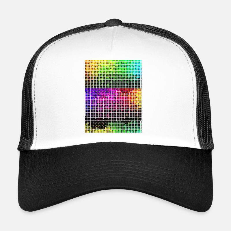 Buntes Mosaik Discokugel Design - Trucker Cap - Weiß/Schwarz
